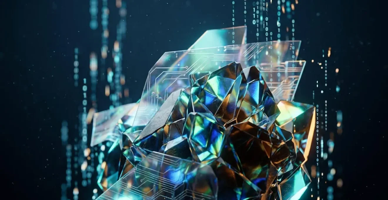 Abstract digital preservation concept with fragmented pixels and data streams