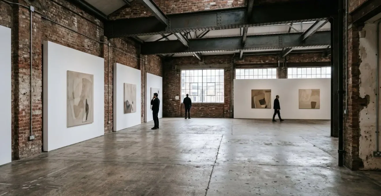 Contemporary art gallery interior in East London with natural lighting and industrial architecture