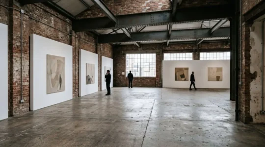 Contemporary art gallery interior in East London with natural lighting and industrial architecture