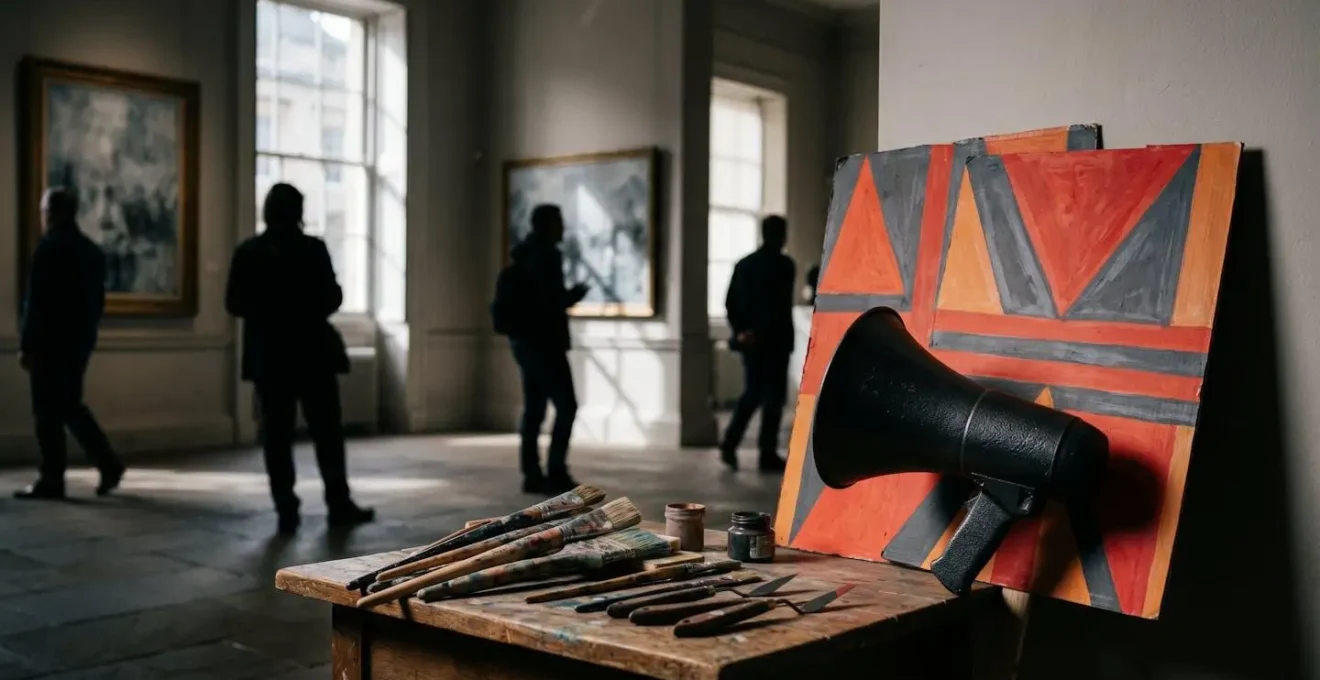 Conceptual representation of art meeting political activism in UK cultural landscape