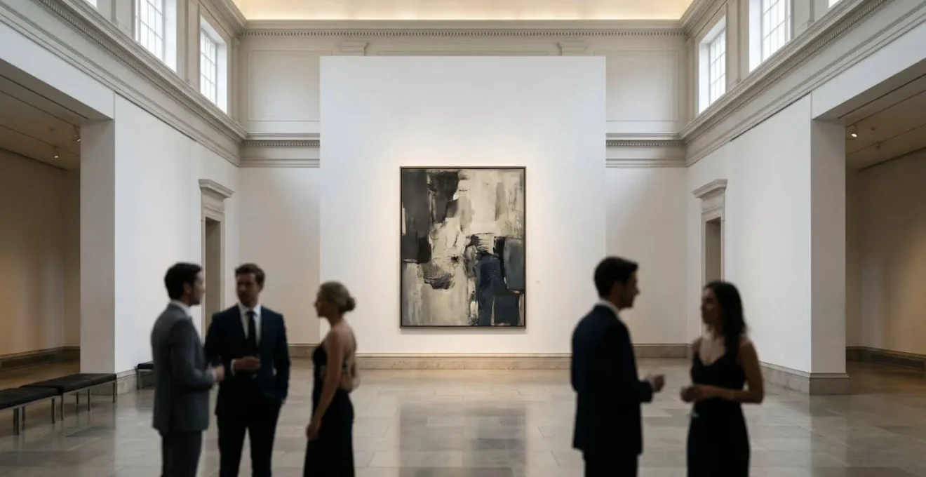 Sophisticated art auction scene capturing the dynamic resilience of London's contemporary art market